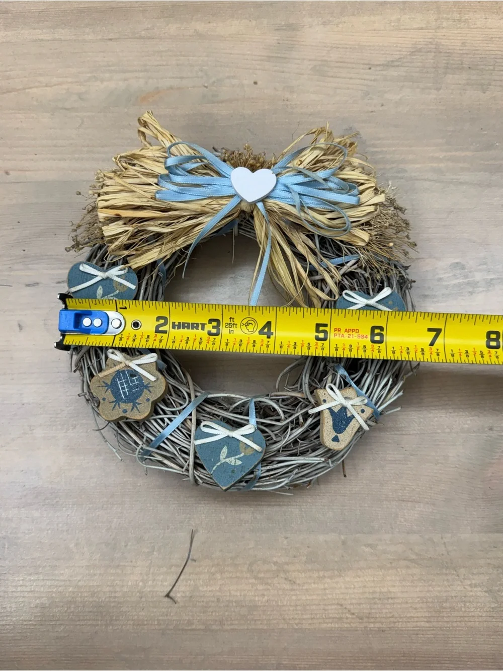 Vintage Decorative Blue and Natural Heart Wreath - Home Holiday